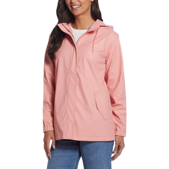 Women's Weatherproof Pink Hooded Rain Jacket Size M EUC - Picture 1 of 5